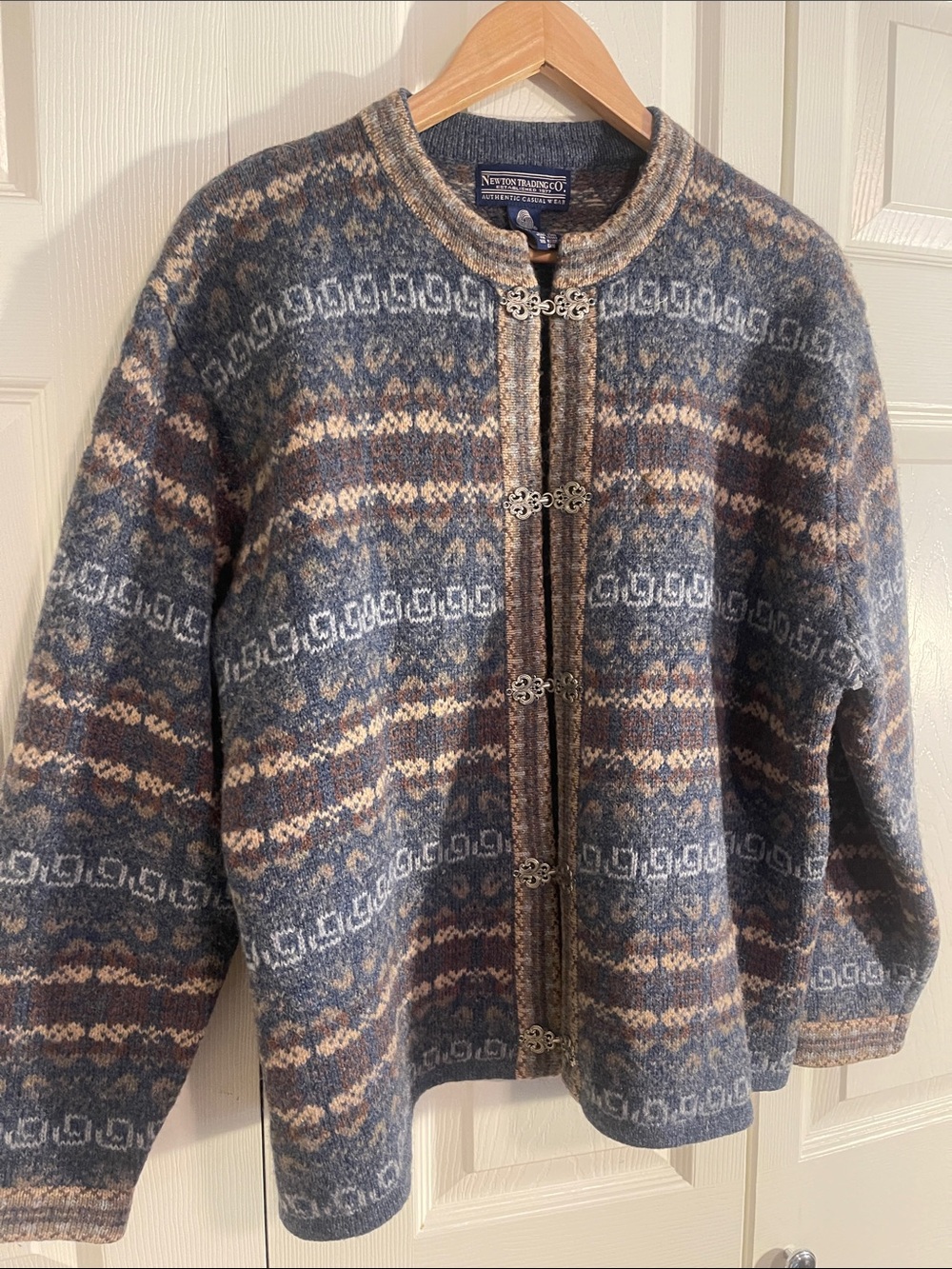 Vintage Classic Nordic-Pattern Wool Cardigan Sweater - Blue & Brown